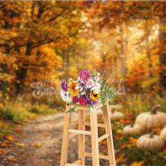 Lofaris Warm Autumn Forest Photography Backdrop with Golden Light and Pumpkins Fall Harvest Scenic Decor