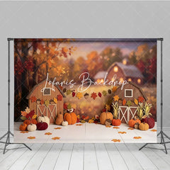 Lofaris Warm Autumn Harvest Barn Photography Backdrop with Pumpkins and Fall Leaves Rustic Thanksgiving Decor