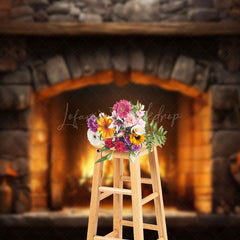 Lofaris Warm Brick Fireplace Wood Pile Photography Backdrop