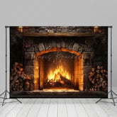 Lofaris Warm Brick Fireplace Wood Pile Photography Backdrop