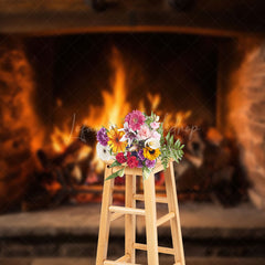 Lofaris Warm Burning Firewood Fireplace Christmas Backdrop