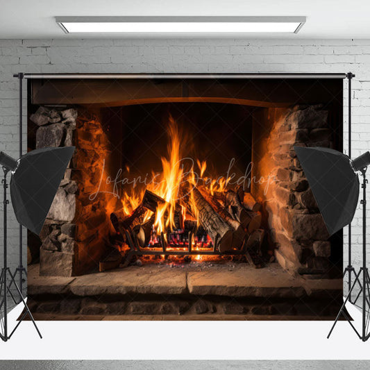 Lofaris Warm Burning Firewood Fireplace Christmas Backdrop