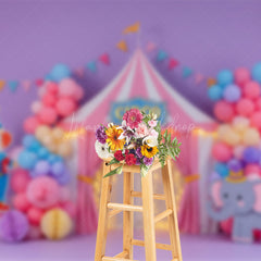 Lofaris Warm Color Circus Balloon Flags Cake Smash Backdrop