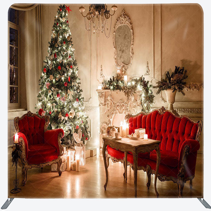 Lofaris Warm Cozy Red Sofa Christmas Pillow Case Backdrop