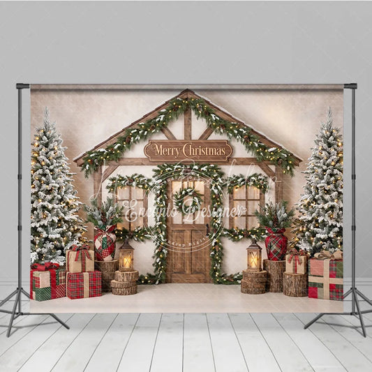 Lofaris Warm Festive Indoor Fireplace with Decorated Pine Tree Holiday Backdrop Cozy Winter Family Party Photo Studio Decor