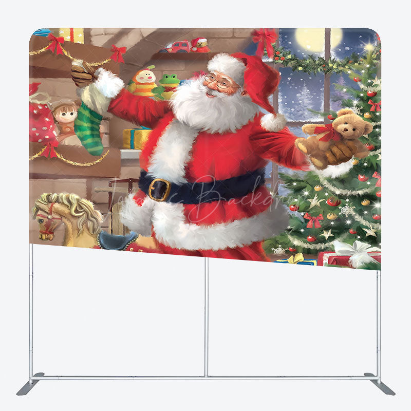 Lofaris Warm Gift Room Santa Night Christmas Square Backdrop