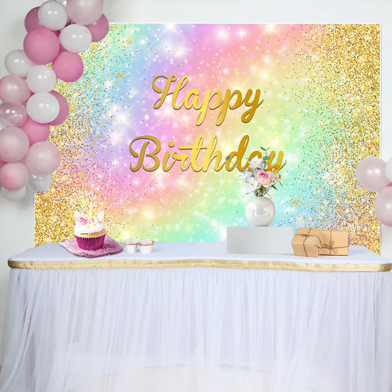 Lofaris Warm Golden Rainbow Gradient Happy Birthday backdrop
