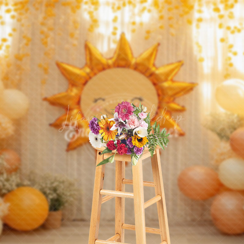 Lofaris Warm Indoor Balloon Sun Curtain Cake Smash Backdrop