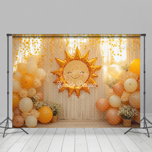 Lofaris Warm Indoor Balloon Sun Curtain Cake Smash Backdrop