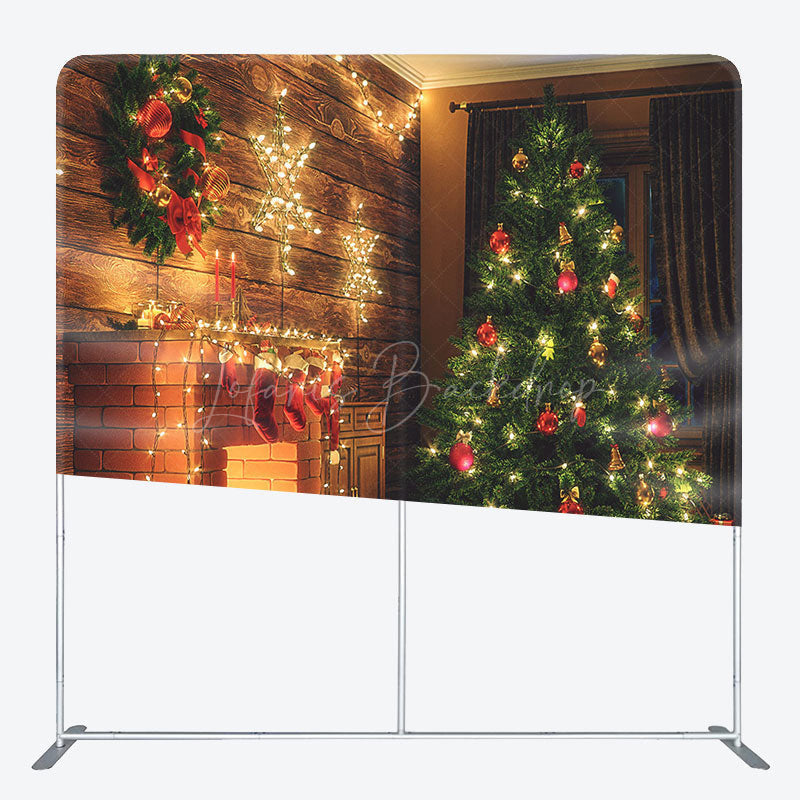Lofaris Warm Light Fireplace Xmas Tree Pillow Cover Backdrop
