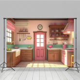 Lofaris Warm Pink Green Kitchen Cake Smash Photo Backdrop