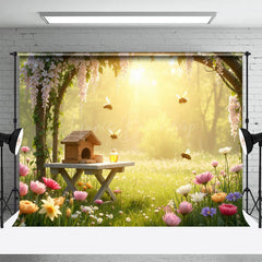 Lofaris Warm Sunlight Spring Bee Floral Garden Photo Backdrop