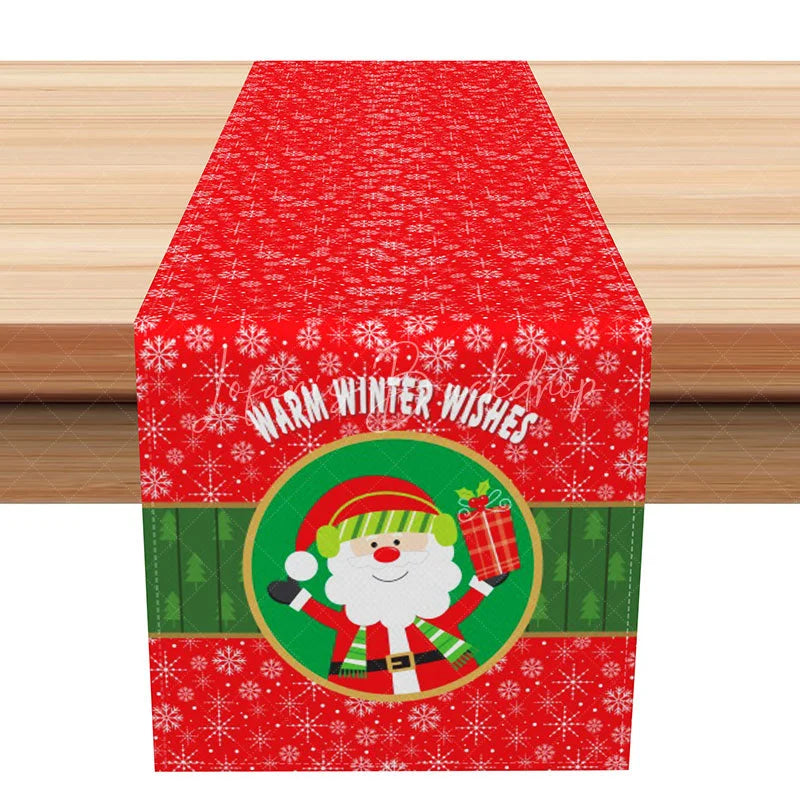 Lofaris Warm Winter Wishes Christmas Table Runner Red Snowflake with Santa Holiday Dining Decor