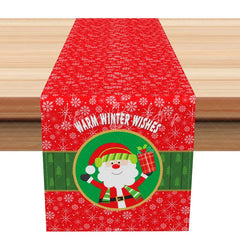 Lofaris Warm Winter Wishes Christmas Table Runner Red Snowflake with Santa Holiday Dining Decor