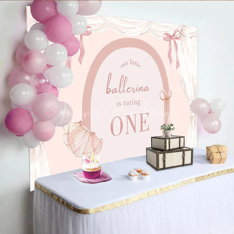 Lofaris Watercolor Ballerina 1st Birthday Backdrop Pink Floral Arch and Ballet Shoes Girl Party Banner