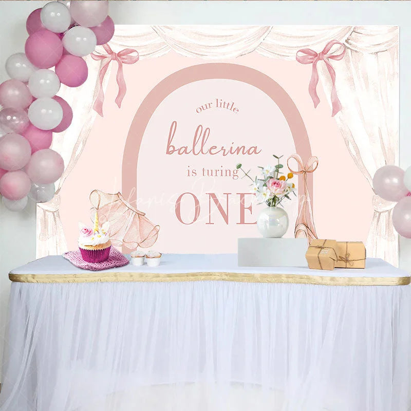 Lofaris Watercolor Ballerina 1st Birthday Backdrop Pink Floral Arch and Ballet Shoes Girl Party Banner