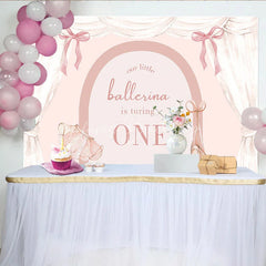 Lofaris Watercolor Ballerina 1st Birthday Backdrop Pink Floral Arch and Ballet Shoes Girl Party Banner