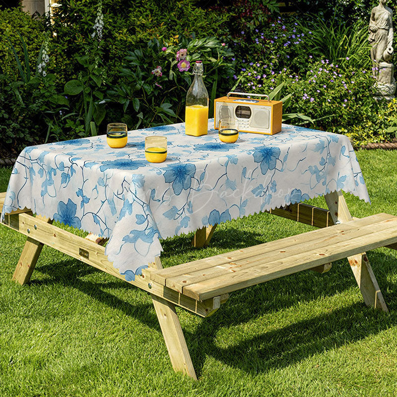 Lofaris Watercolor Blue Flower Rectangle Tablecloth