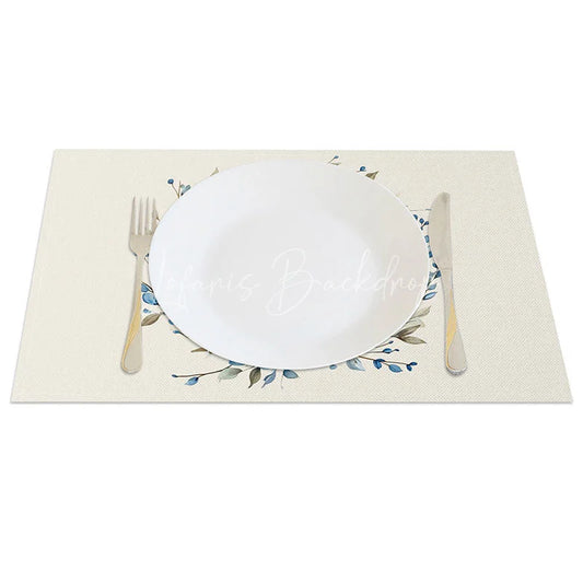 Lofaris Watercolor Blue Gold Egg Wreath Set of 4 Placemats Spring Floral Decoration Rustic Holiday Table Mat