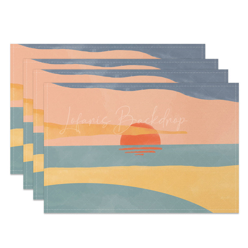 Lofaris Watercolor Blue Sea Red Sunrise Set Of 4 Placemats
