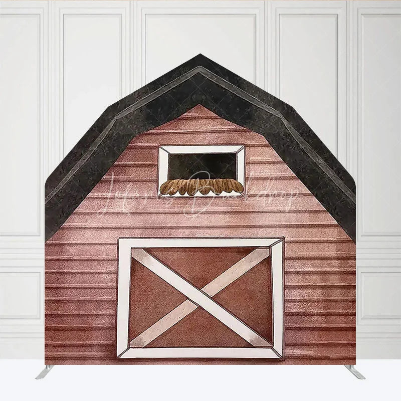 Lofaris Watercolor Brown Farm House Barn Door Arch Backdrop