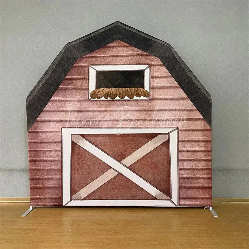 Lofaris Watercolor Brown Farm House Barn Door Arch Backdrop