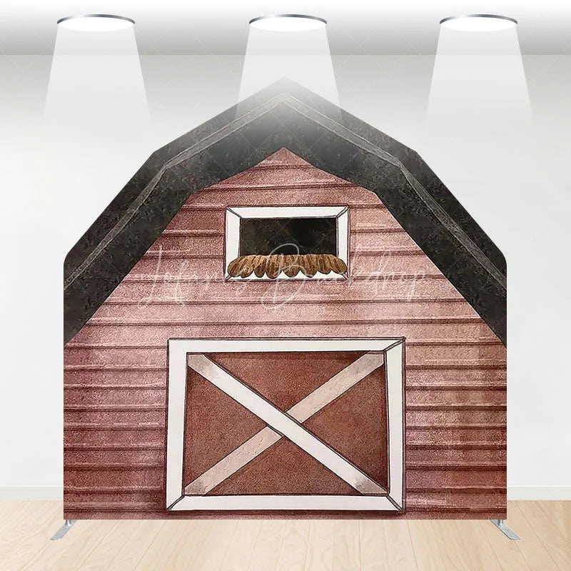 Lofaris Watercolor Brown Farm House Barn Door Arch Backdrop