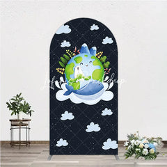 Lofaris Watercolor Cartoon Earth Polar Bear Whale Round Top Arch Backdrop Nature Theme Baby Shower Birthday Party Decor