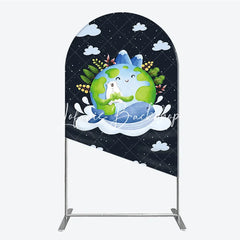 Lofaris Watercolor Cartoon Earth Polar Bear Whale Round Top Arch Backdrop Nature Theme Baby Shower Birthday Party Decor