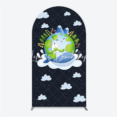 Lofaris Watercolor Cartoon Earth Polar Bear Whale Round Top Arch Backdrop Nature Theme Baby Shower Birthday Party Decor