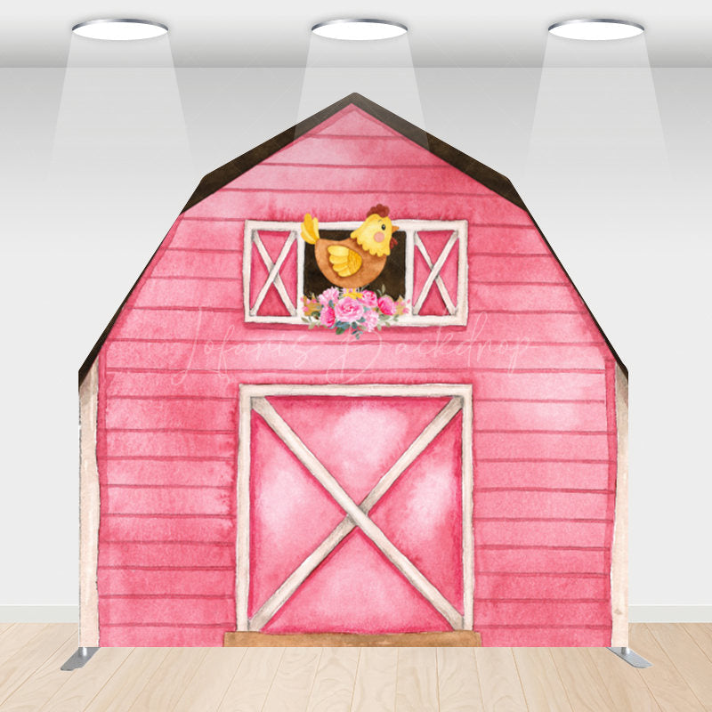 Lofaris Watercolor Chick Floral Pink Barn Door Arch Backdrop
