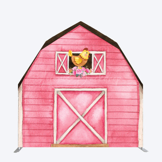 Lofaris Watercolor Chick Floral Pink Barn Door Arch Backdrop