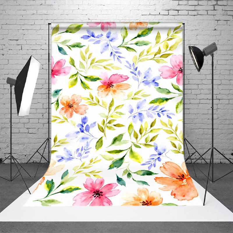 Lofaris Watercolor Colorful Floral Leaves Backdrop