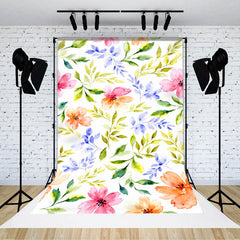 Lofaris Watercolor Colorful Floral Leaves Backdrop