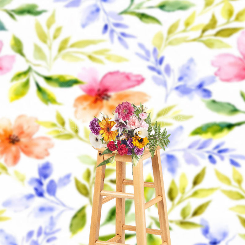 Lofaris Watercolor Colorful Floral Leaves Backdrop