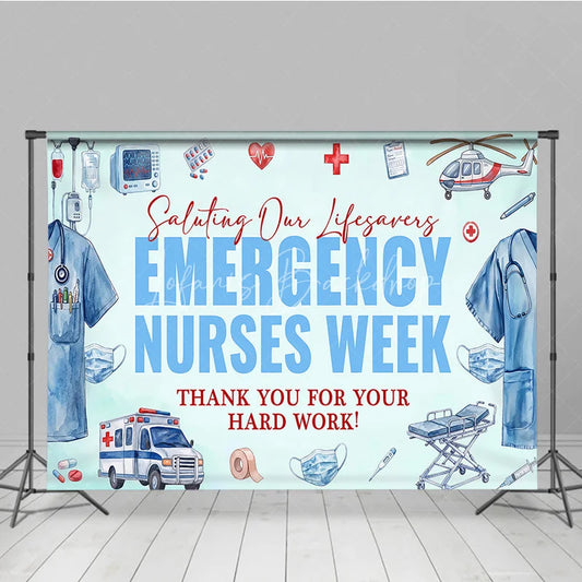 Lofaris Watercolor Emergency Nurses Week Holiday Backdrop Saluting Lifesavers and Thank You Decor