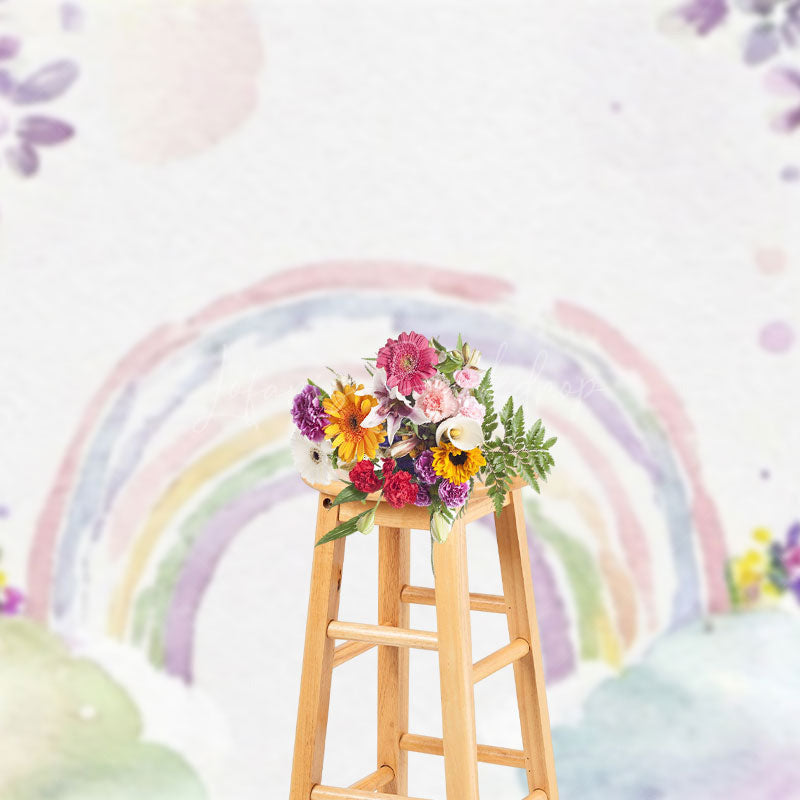 Lofaris Watercolor Floral Cloud Rainbow Cake Smash Backdrop