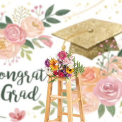 Lofaris Watercolor Floral Leaf Gold Cap Congrats Grad Backdrop
