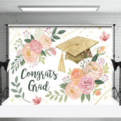 Lofaris Watercolor Floral Leaf Gold Cap Congrats Grad Backdrop