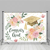 Lofaris Watercolor Floral Leaf Gold Cap Congrats Grad Backdrop