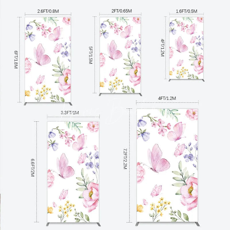 Lofaris Watercolor Floral Rectangle Arch Backdrop with Pink Butterflies Peonies and Purple Blossoms Spring Garden Theme