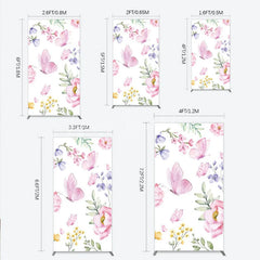 Lofaris Watercolor Floral Rectangle Arch Backdrop with Pink Butterflies Peonies and Purple Blossoms Spring Garden Theme