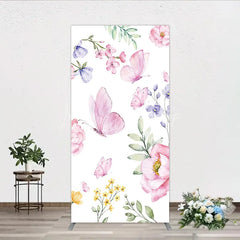 Lofaris Watercolor Floral Rectangle Arch Backdrop with Pink Butterflies Peonies and Purple Blossoms Spring Garden Theme