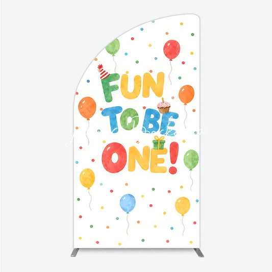 Lofaris Watercolor Fun To Be One Half Moon Arch Backdrop Colorful Balloons Confetti First Birthday Party Decor