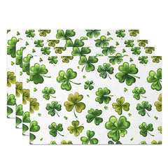 Lofaris Watercolor Green Clover Set of 4 Placemats St. Patricks Day Scattered Shamrocks Dining Table Mats