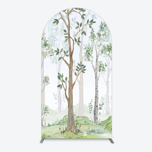 Lofaris Watercolor Green Forest Arch Backdrop Woodland Trees Nature Decor Spring Summer Theme Background for Baby Shower