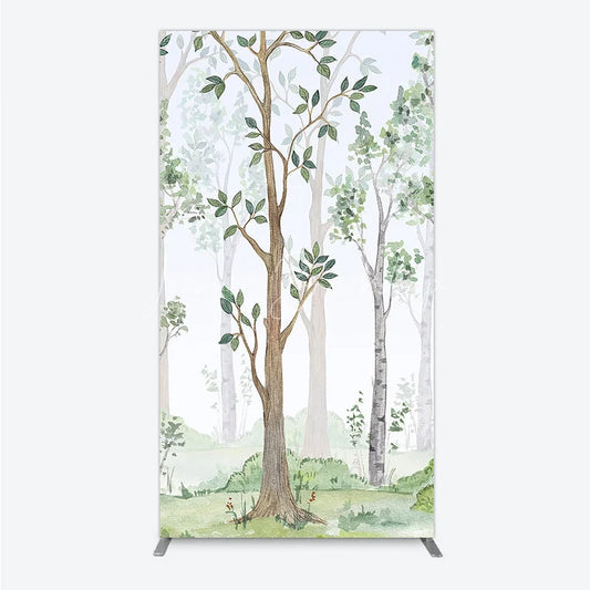Lofaris Watercolor Green Forest Rectangle Backdrop Woodland Trees Nature Decor Spring Summer Theme Background for Baby Shower