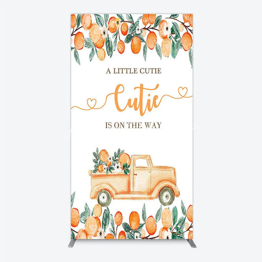 Lofaris Watercolor Orange Fruit and Green Leaves Rectangle Arch Backdrop A Little Cutie Is On The Way Baby Shower Decor