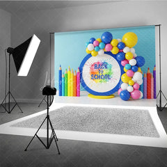 Lofaris Watercolor Paint Splash Back To School Backdrop Colored Pencils Blue Circle Balloon Background Art Photography