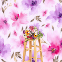 Lofaris Watercolor Painting Pink Purple Floral Photo Backdrop